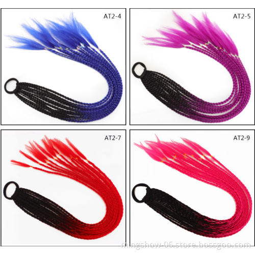 2021 New Ombre Long Ponytail Wig With Rubber Band Hair Ring Chignon Crochet Braid Hair Rainbow Synthetic Hair Extension